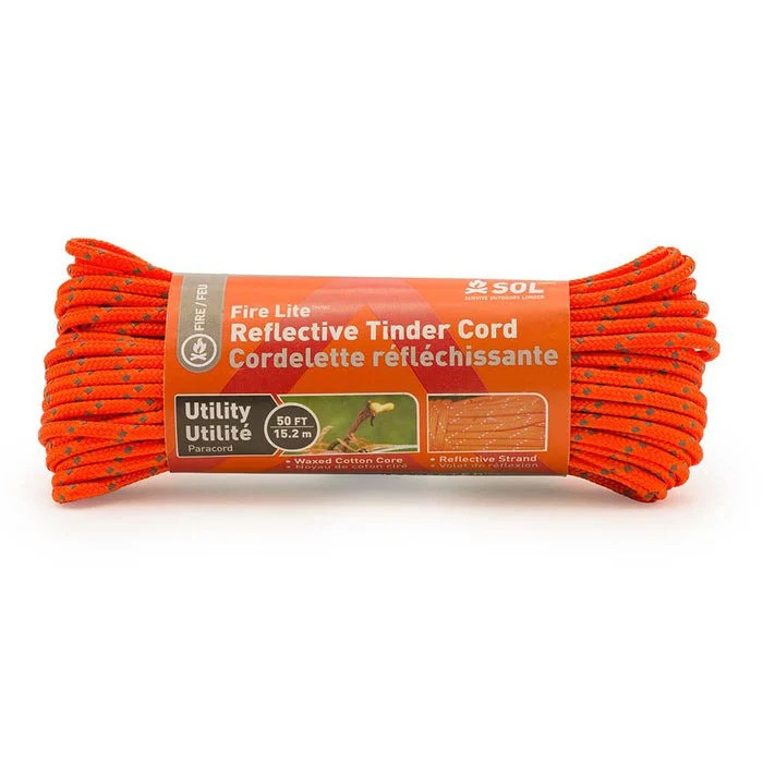 SOL Fire Lite Utility Reflective Tinder Cord Survival Paracord Line 50ft