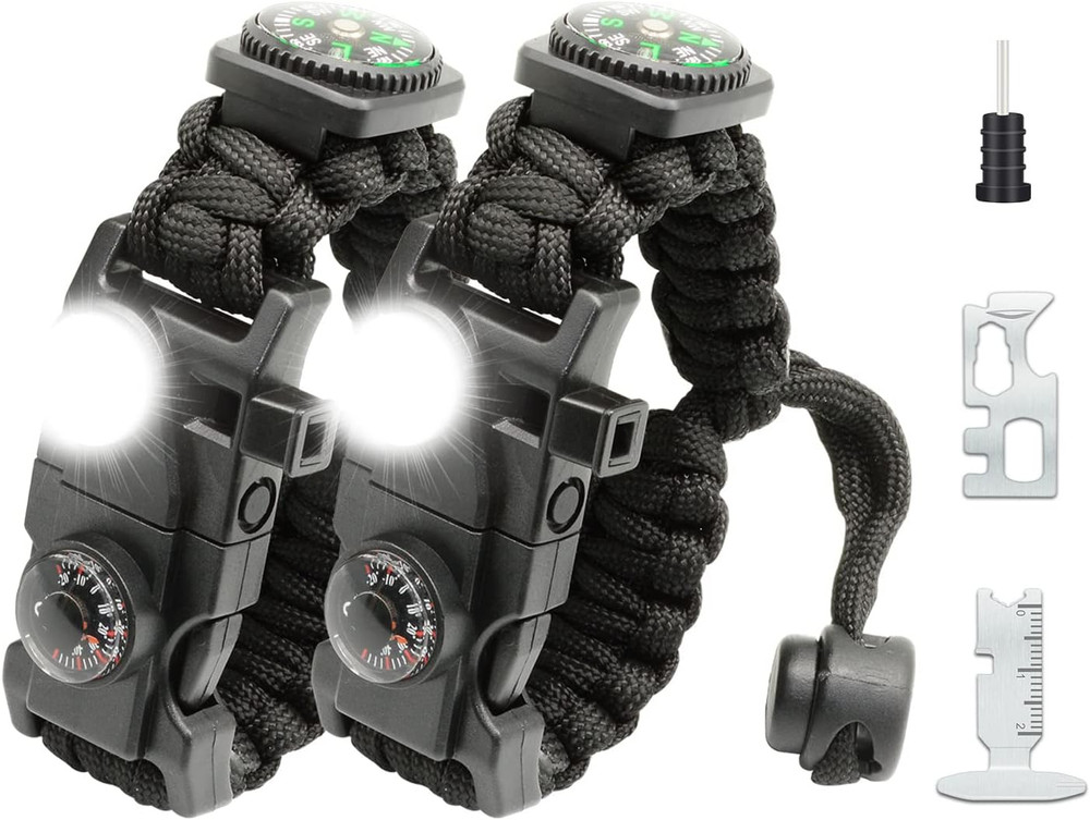 20 in 1 Survival Paracord Bracelet Adjustable Gear Kit with SOS LED Light, Fire