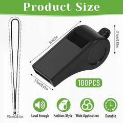 100 Pcs Coach Whistle with Lanyard, Plastic Emergency Whistle Bulk Loud Sound…