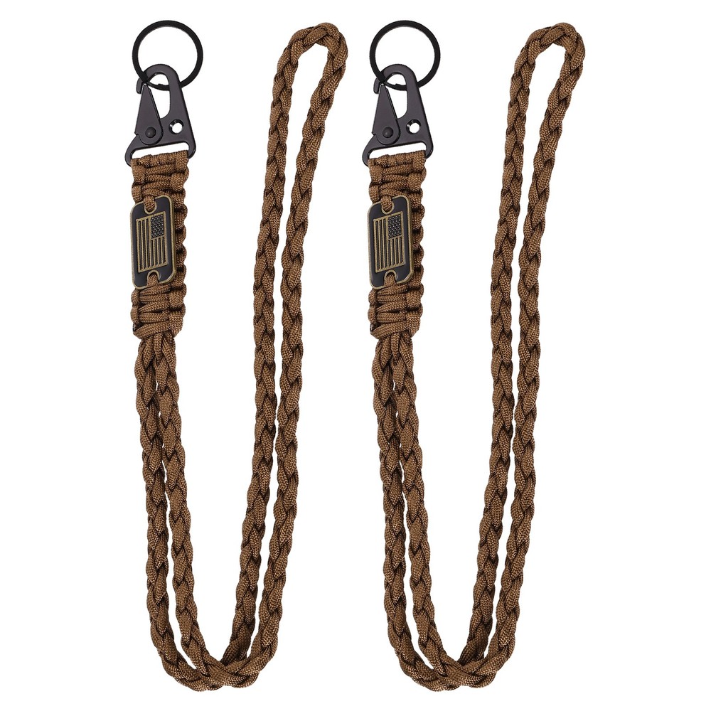 2Pcs Paracord Lanyard, Strong Lanyard with USA Flag, Brown