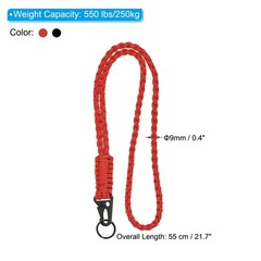 2Pcs 22″ Paracord Neck Lanyard Keychain Braided Strong Lanyard with Black Red