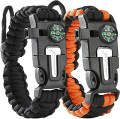 Paracord Survival Bracelets – 2 Pack, Adjustable Size, Loud Whistle, Fire Starte
