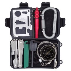 Outdoor Survival Kit 7 in 1,Mini Emergency Gear 8 Piece Set, Black