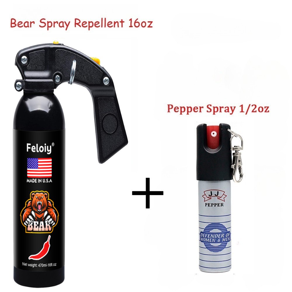 Feloiy 16oz Bear Repellent Spray Deterrent 35ft W/ 1 Pack Free Peper Spray 1/2oz