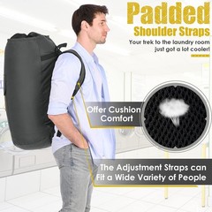 Laundry Backpack Bag, 115L 15″ x 40″, Charcoal grey laundry bag with straps