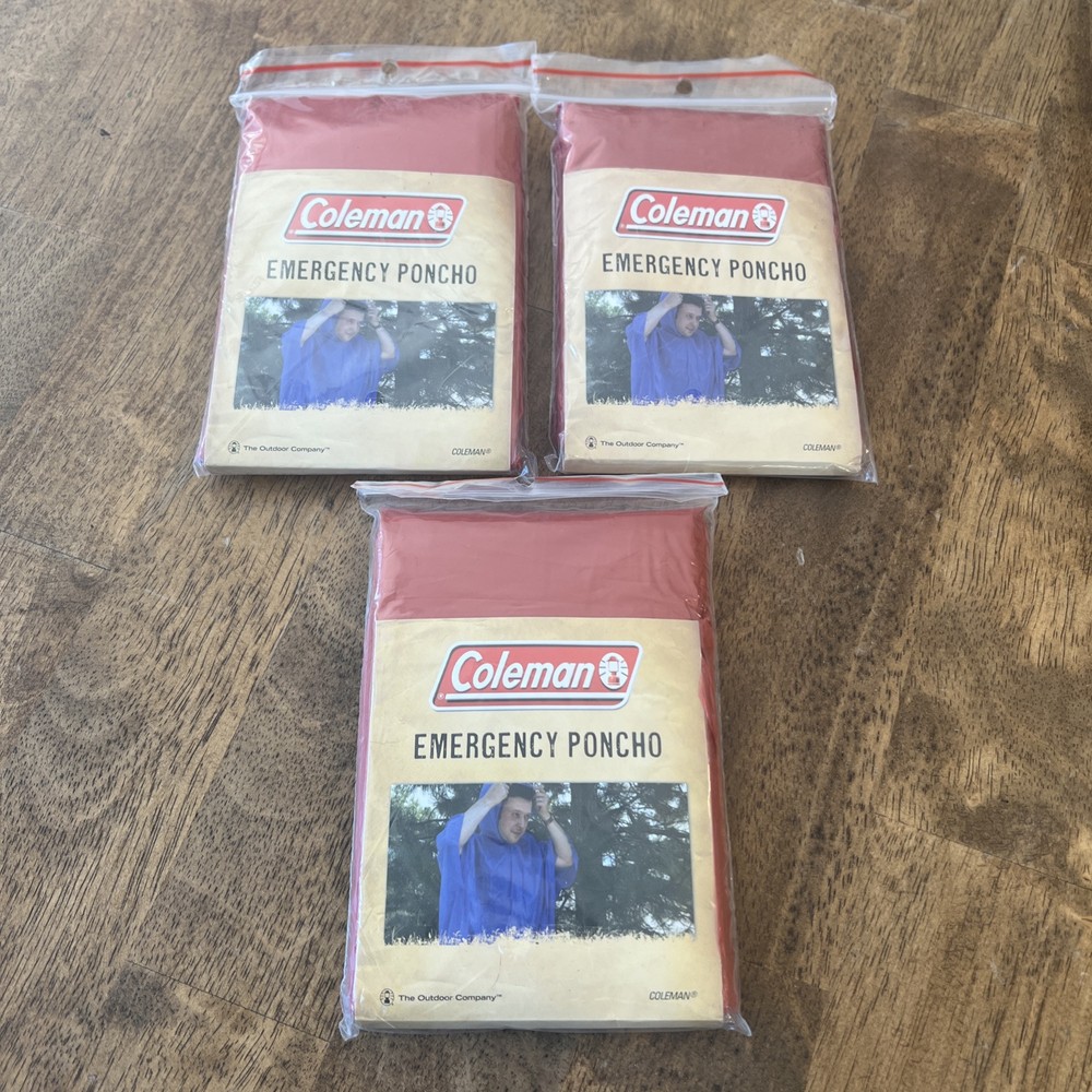 Coleman Red Disposable Emergency Poncho – one size fits all NEW – SET OF 3