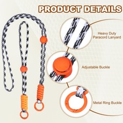2Set Heavy Duty Paracord Keychain Lanyard for Keys , Black White/Orange