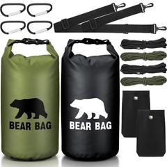 Bear Food Bag Hanging System 2 Bags 4 Ropes 4 Clips 2 Rock Pouches Black Green
