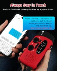 Emergency Hand Crank Radio 7400mWh with 3 LED Flashlight, AM/FM/NOAA Red