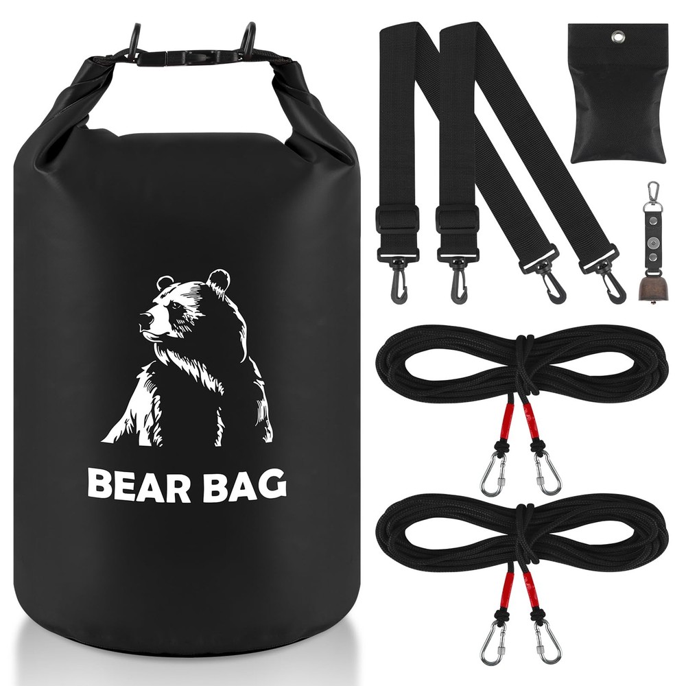 15L Bear Bags for Food Backpacking, Waterproof Bear Bag Hanging Kit, Black