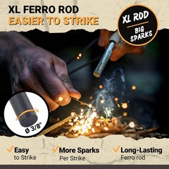 Ferro Rod Fire Starter Kit with Fatwood Tinder Stick – 3/8″ Thick Ferrocerium…