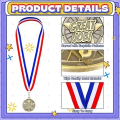 Quelay 60 Pcs Gold Award Medals with Neck Ribbons 2 Inch Winner Medals Awards…