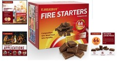 64 Safe Fire Starter Blocks – Easy, Odorless Fire Ignition for Fireplace & Grill