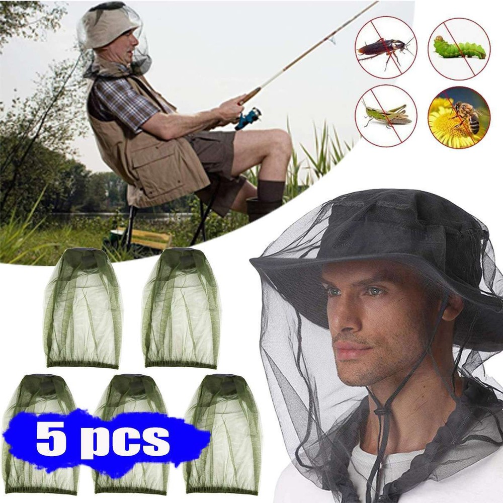 5pcs Anti Mosquito Bug Bee Insect Head Net Hat Cap Sun Protection Fishing Hiking