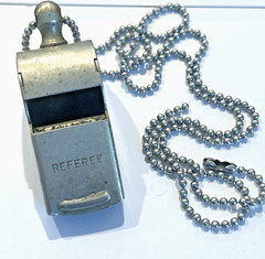 Vintage REFEREE WHISTLE; CORK BEAD WITH CHAIN; WORKS GREAT
