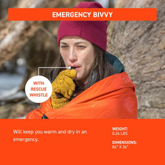 Survive Outdoors Longer 90% Emergency Bivvy – Comes with Survival Whistle & Tind