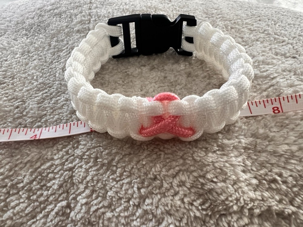 breast cancer awareness Survival Paracord Bracelets 9 Inch White