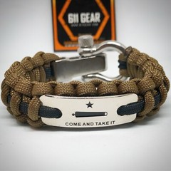 Come and Take it 550 Paracord survival Bracelet -Coyote Brown/Black stripe-3way