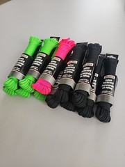 Lot Of 12, Tool Bench Paracord 1/8 x 25 Ft, Black, Neon Green, Neon Pink.