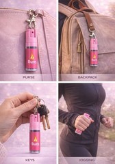 2 Pack Burn Pepper Spray Keychain Clip Police Grade 12ft Range Self Defense Pink