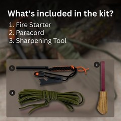 Bushcraft Survival Kit with Ferro Rod Sharpener Paracord Camping Gear Sharky