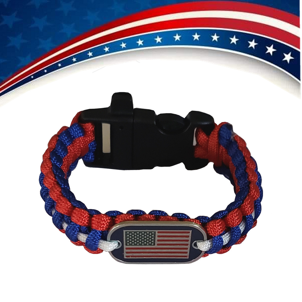 2 Survival Frog Parachute Cord Bracelets with USA Flag Charm