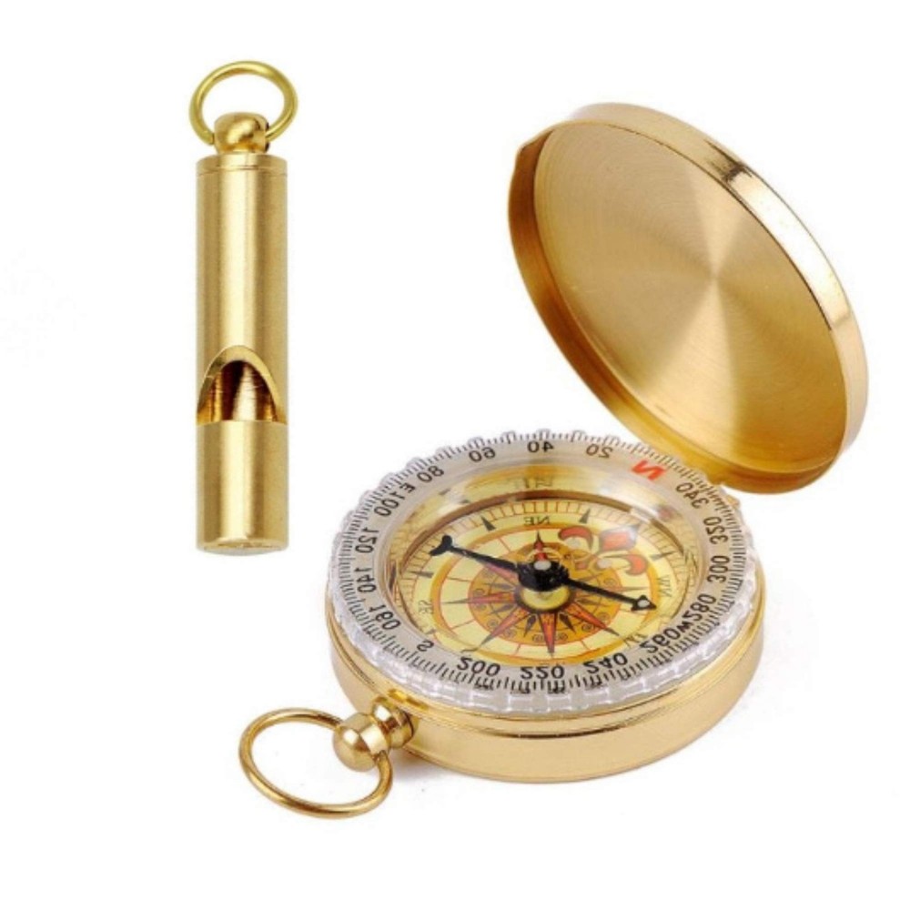 Brass Compass with Solid Brass Whistle – Survival Set – 105 Decibels – Carry …