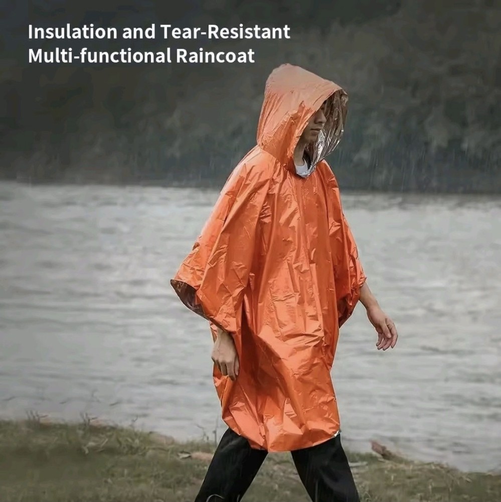 1 Orange Poncho SOS Emergency Survive Forest Hot Rain R (Foreign Shipping