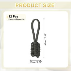 12Pcs Reflective Paracord Zipper Pull, 85 mm Length for Backpacks, Olive Green