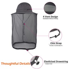 Men Women Mosquito Net Hat Anti Bug Head Netting Bucket Sun Fishing Mesh Bee Cap