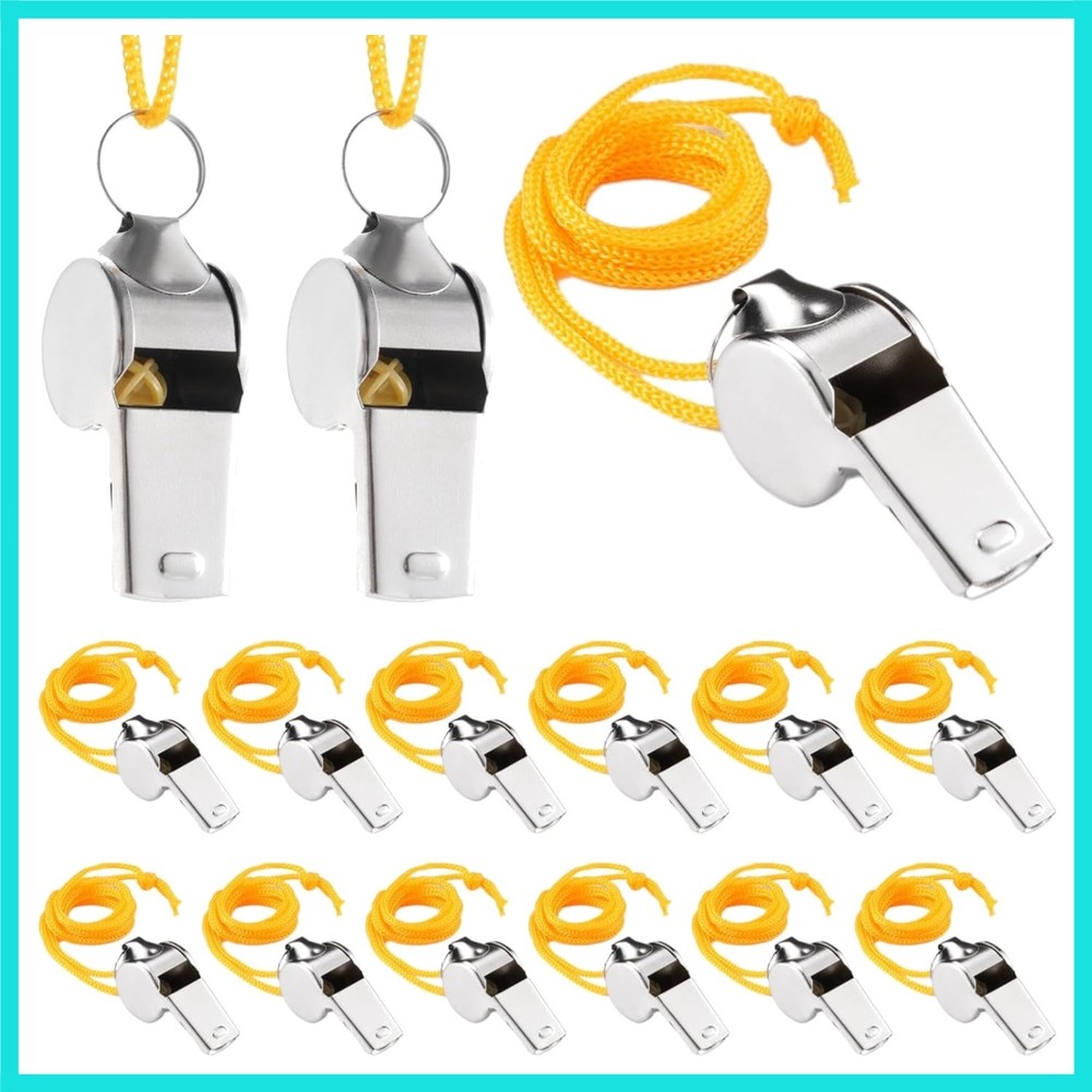 304 Stainless Steel Whistles Bulk, Waterproof Whistles with Lanyard for Indoo…