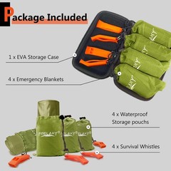 Emergency Blanket 4-Pack, 83″x60″ Extra-Thick w/Whistles & Case