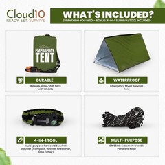 CloudTen Emergency Tent: Lightweight 2 Person Survival Tent with Multi-Function