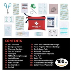 Survival First Aid Kit 100 Piece Set 7.5in X 5.2in Compact For Backpack Car New