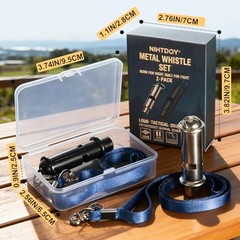 Emergency Whistles 2 Pack, 120dB Pealess Solid Iron Safety Whistles with Nylon