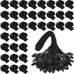 200 Pack Black Plastic Whistles with Lanyards for Sports and Training