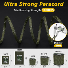Paracord Reflective 1000Lb, 50/100/200/500/1000Ft 4Mm, 13 Strand Parachute Spool