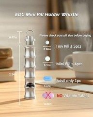 Titanium Pill Holder Necklace Whistle Mini Keychain Nitro Pill Case Silver