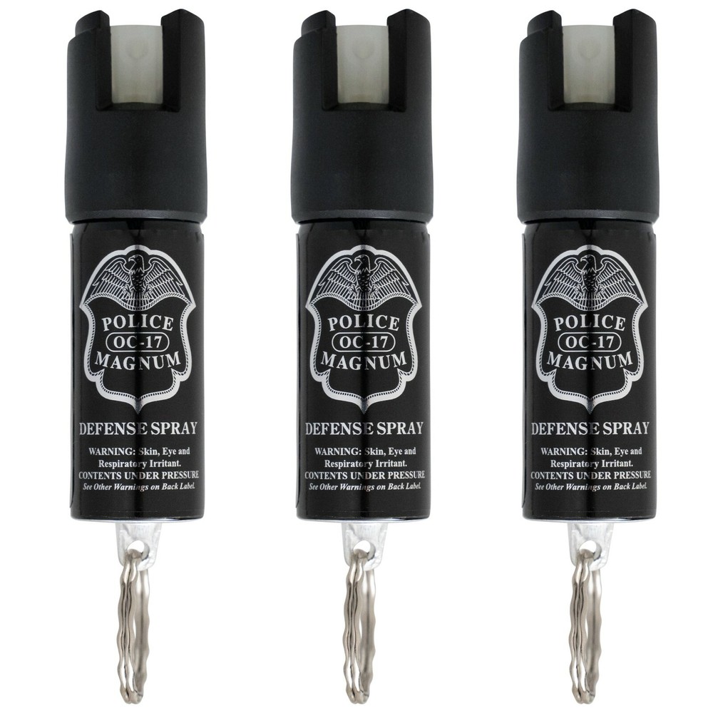 3 Police Magnum .50oz Night Glow Mini Pepper Spray Keyring OC Defense Security