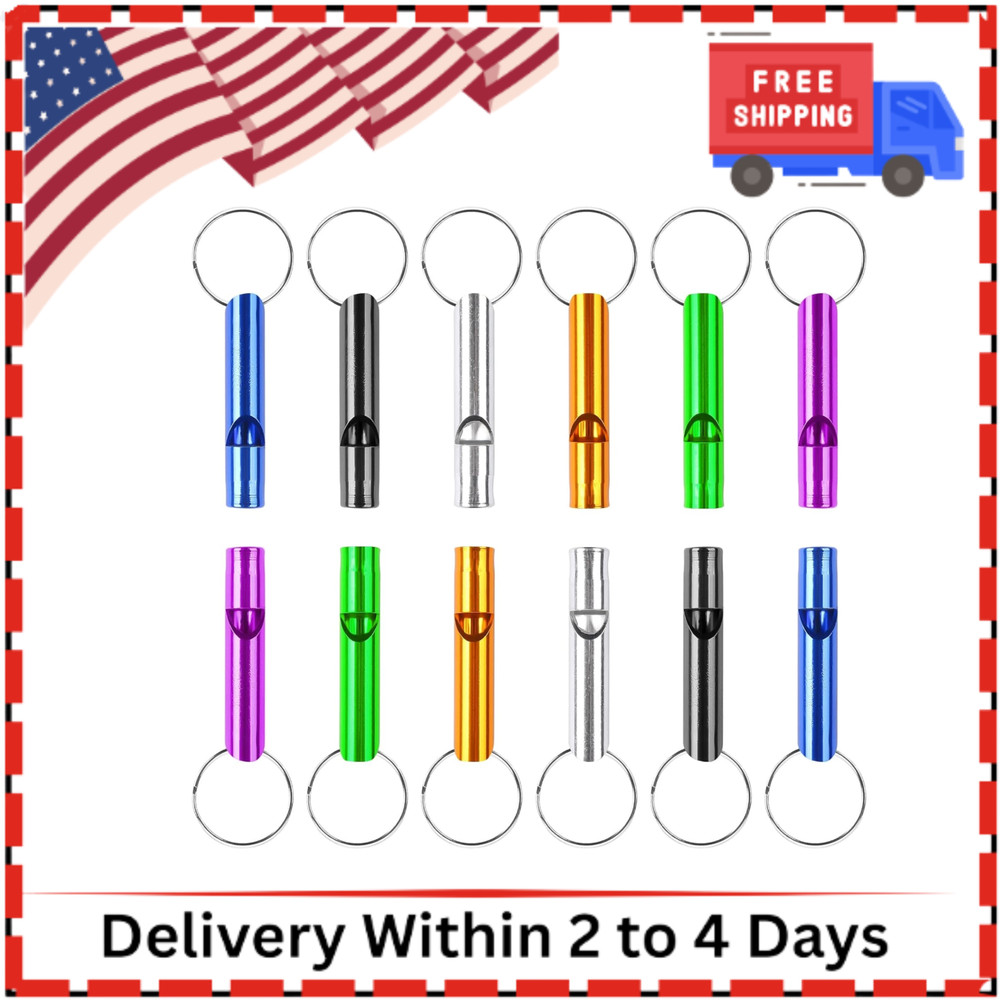 12 Pack Emergency Whistle Keychain, Aluminum Extra Loud Safety Whistles 6 Colors