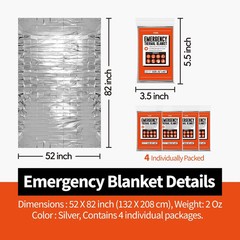 Emergency Thermal Blankets,4 Pack,Space Mylar Blanket Survival kit