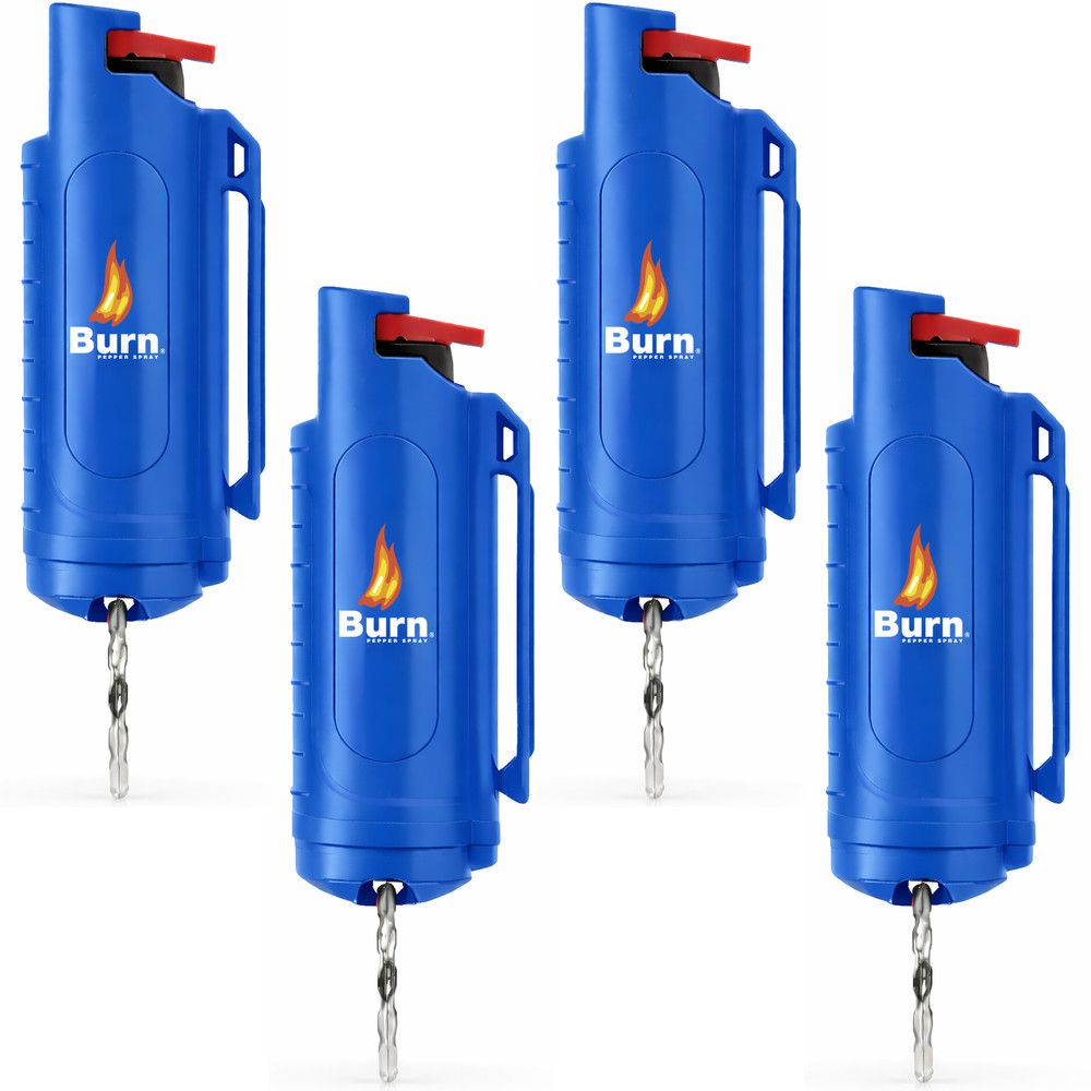 Burn 4 Pack Pepper Spray Keychain 0.5 oz Police Strength OC Blue