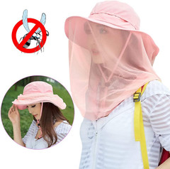 Mosquito Head Net Hat, Safari Sun Hat with Veil Mesh Protection from Insect