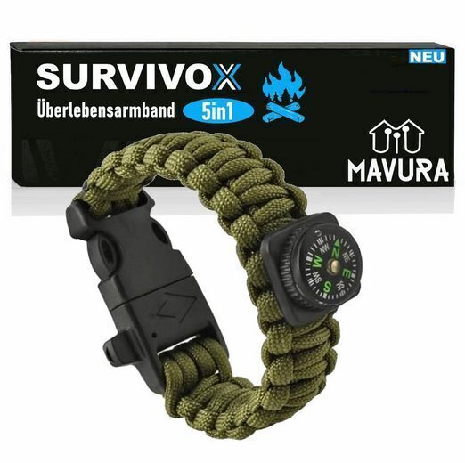 SURVIVOX Survival Bracelet Compass Whistle Fire Starter Outdoor Paracord 5in1