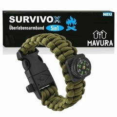 SURVIVOX Survival Bracelet Compass Whistle Fire Starter Outdoor Paracord 5in1