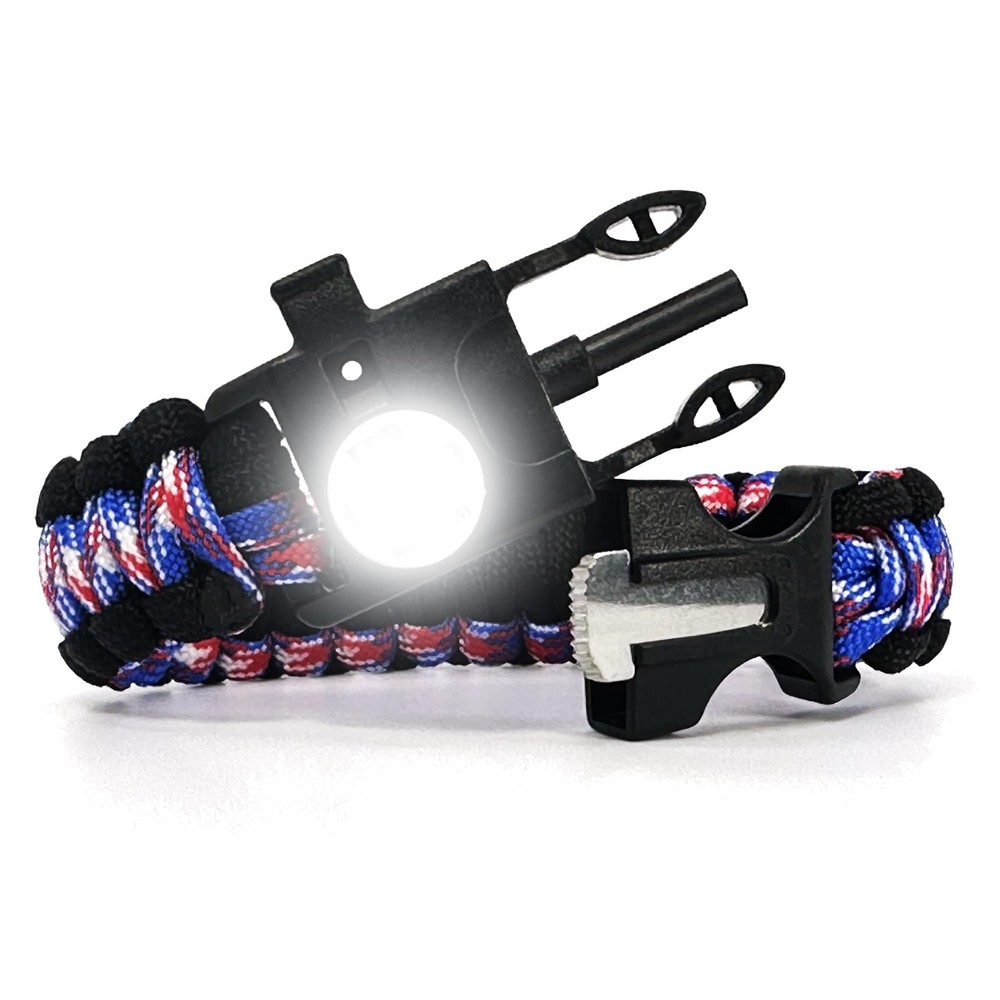 550 Paracord Survival Bracelet with Light, Ferro Rod Fire Starter, Scraper To…