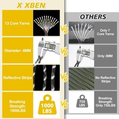 X XBEN Paracord Reflective 1000lb 50/100/200/500/1000ft 4mm 13 Strand Parachute