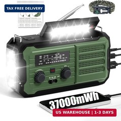 Emergency Radio Hand Crank Solar, 10000mAh/37000mWh Emergency Weather Radio, Han