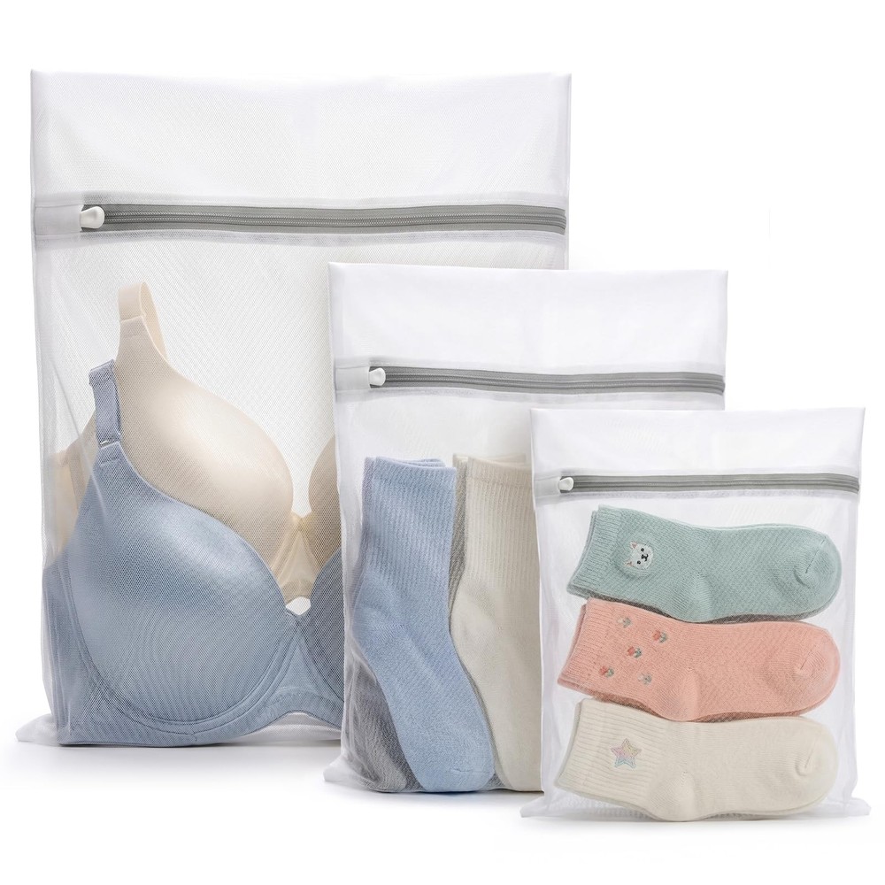 Muchfun 3Pcs Durable Fine Mesh Laundry Bags 1Large, 1Medium, 1Small, White