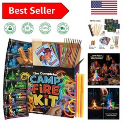 Family-Friendly Campfire Kit: 6 Color-Changing Flames, Games & Glow Sticks